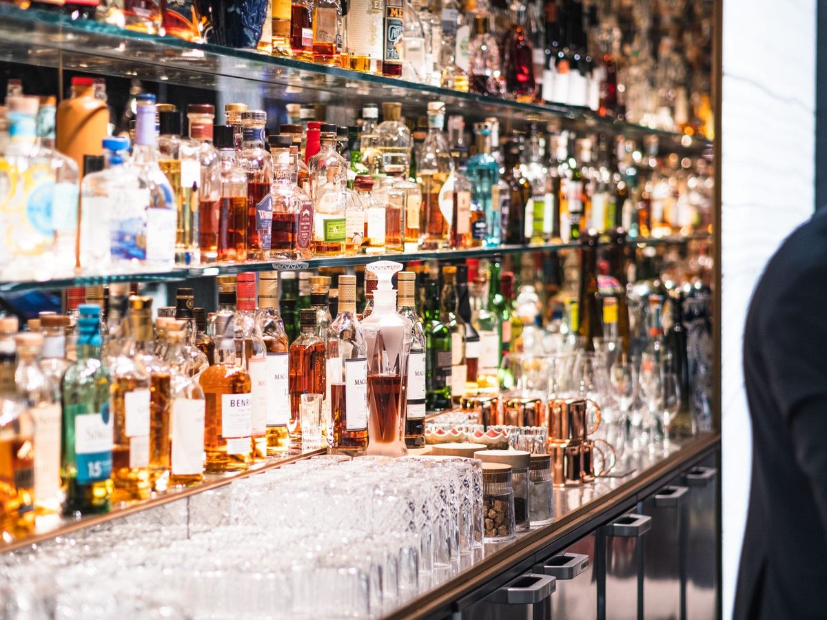 The bar counter at The Long Veranda