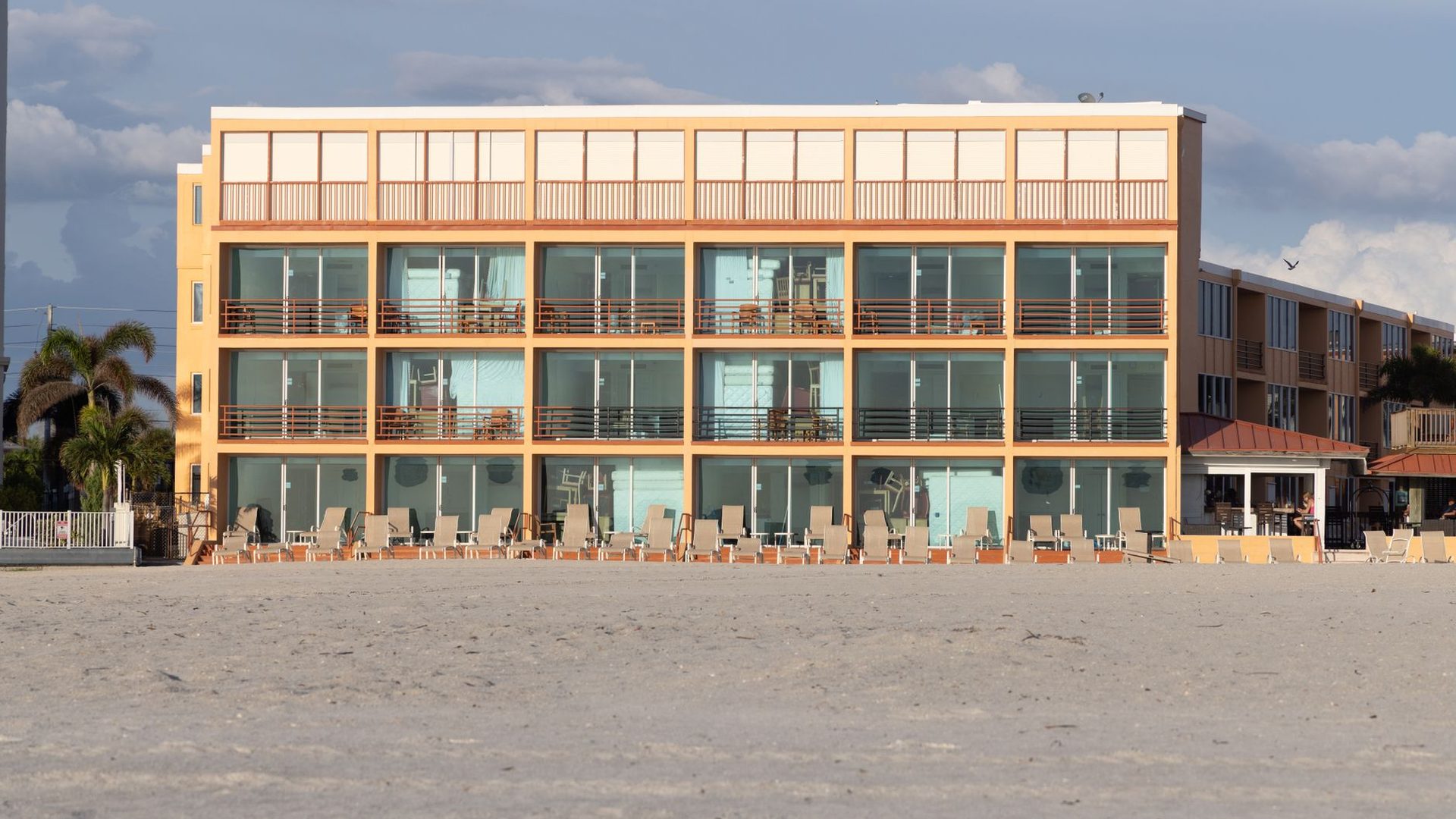 Tidal Veranda seen from Main Beach, Mount Maunganui, late afternoon